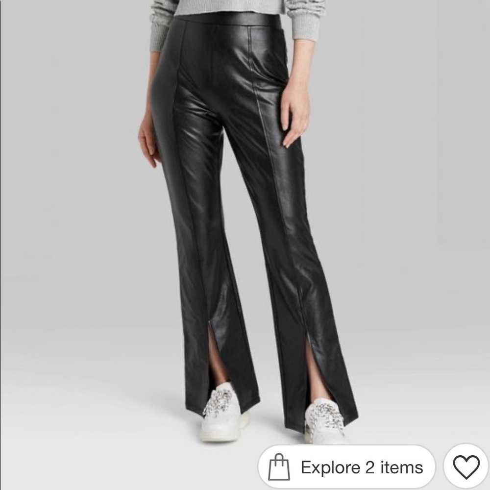 Women's Slit Front Faux Leather Flare Pants - Wild Fable